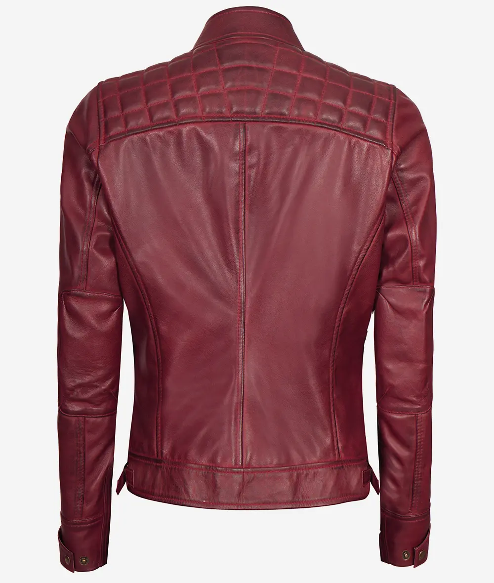 Women's Maroon Real Lambskin Leather Motorcycle Jacket