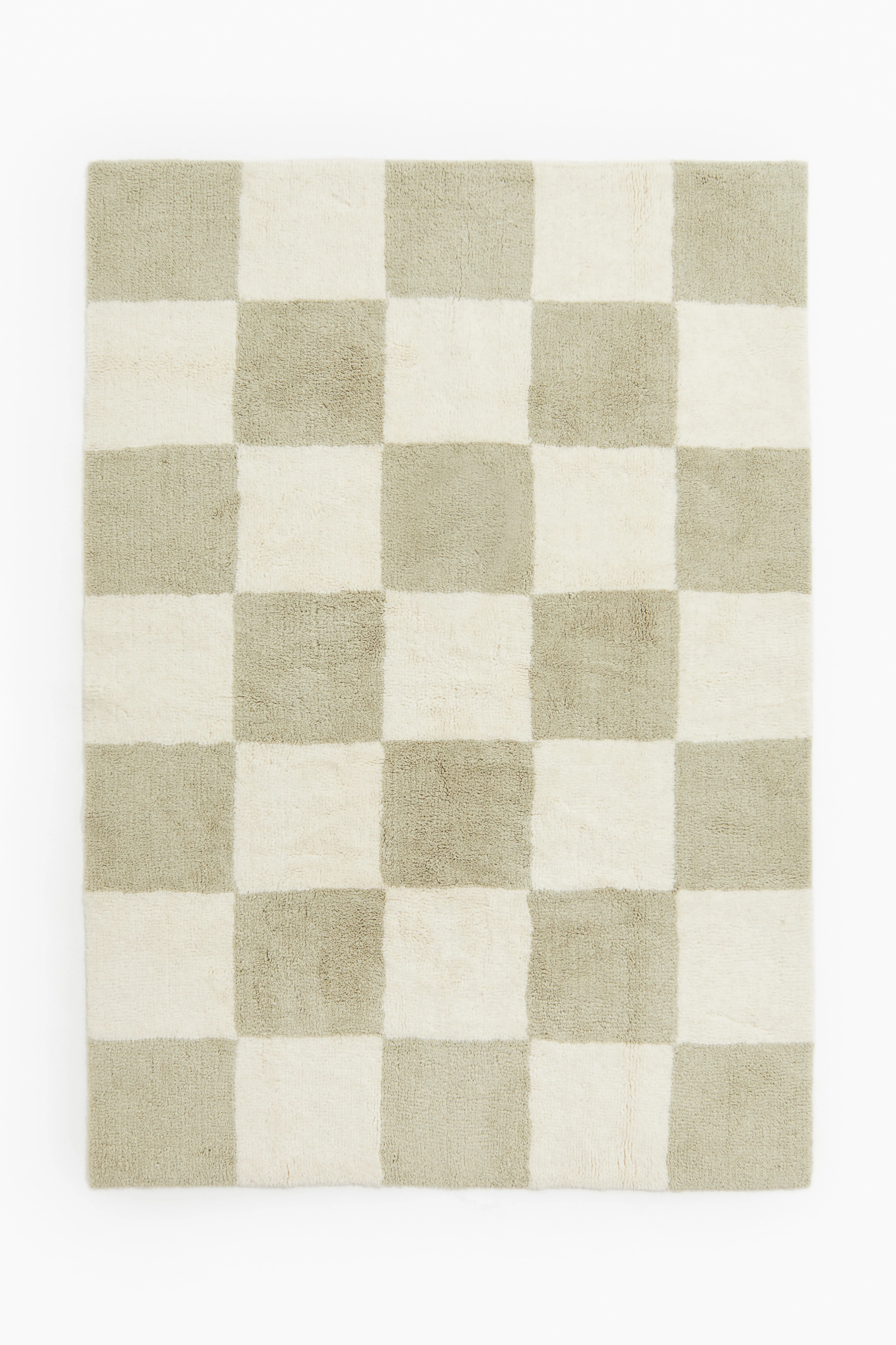 Wool-blend rug - Light green/Chequered - Home All | H&M GB