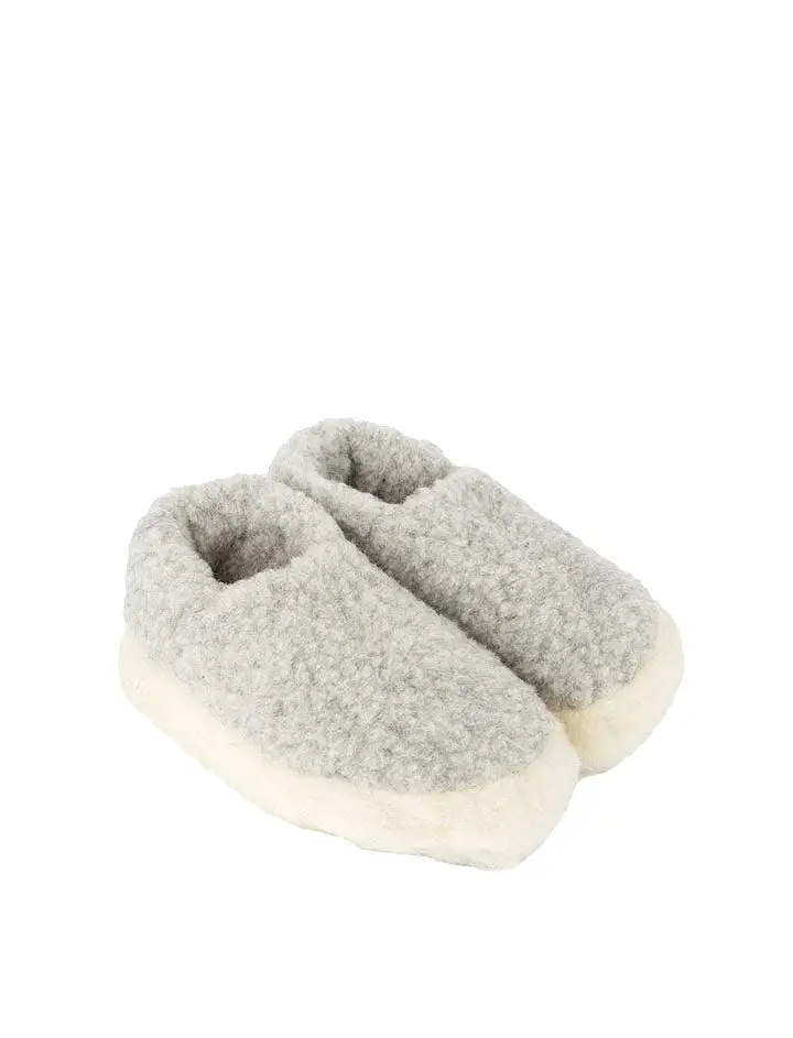 Yoko Wool Womens Siberian Wool Slippers Light Grey