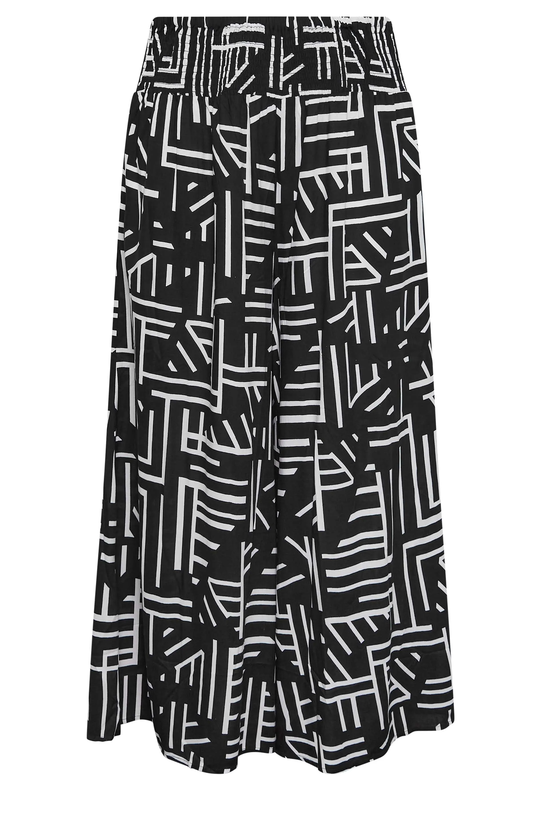 YOURS Curve Black Geometric Print Shirred Waist Wide Leg Trousers