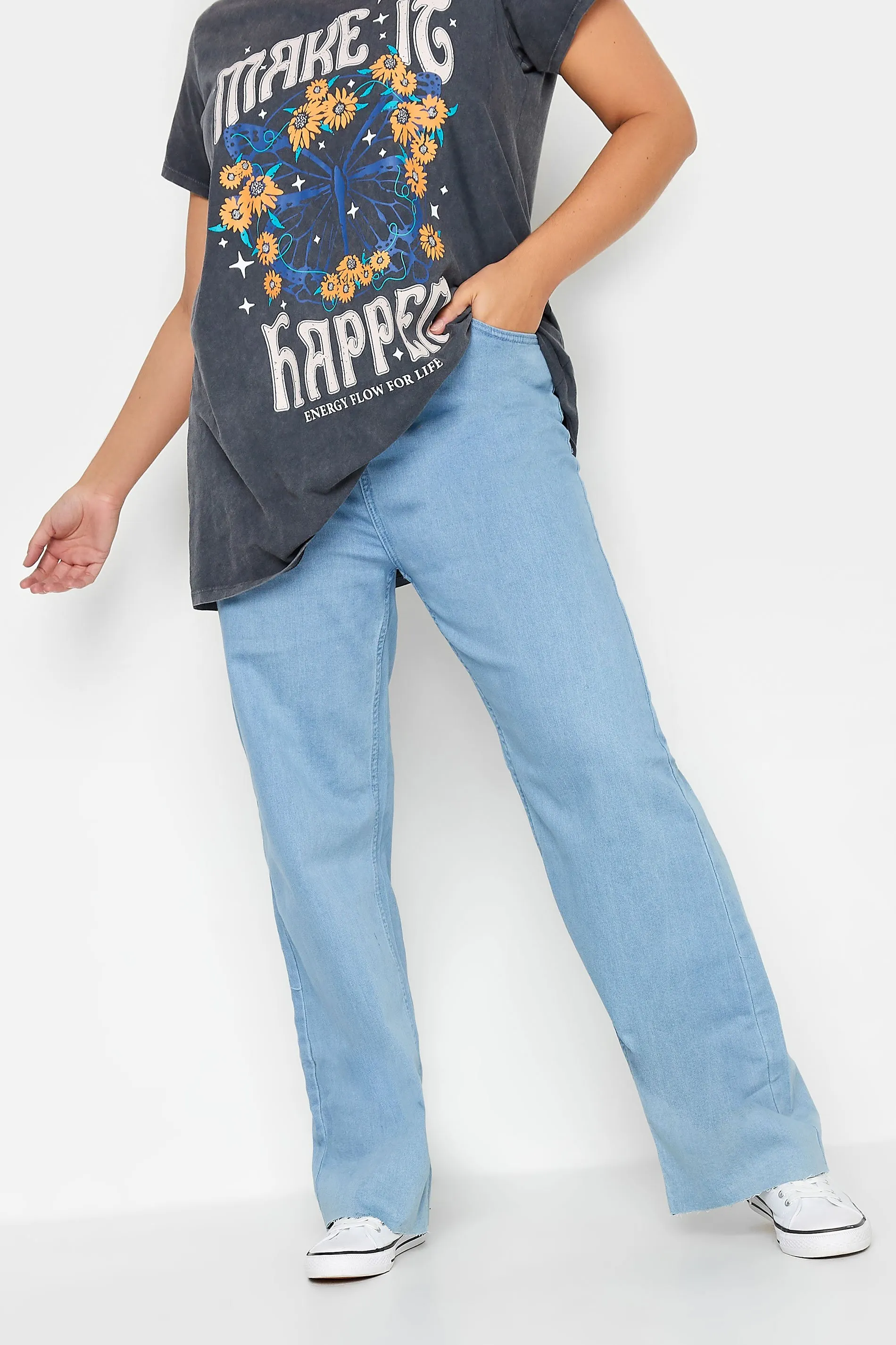 YOURS Curve Blue Stretch Wide Leg Jeans