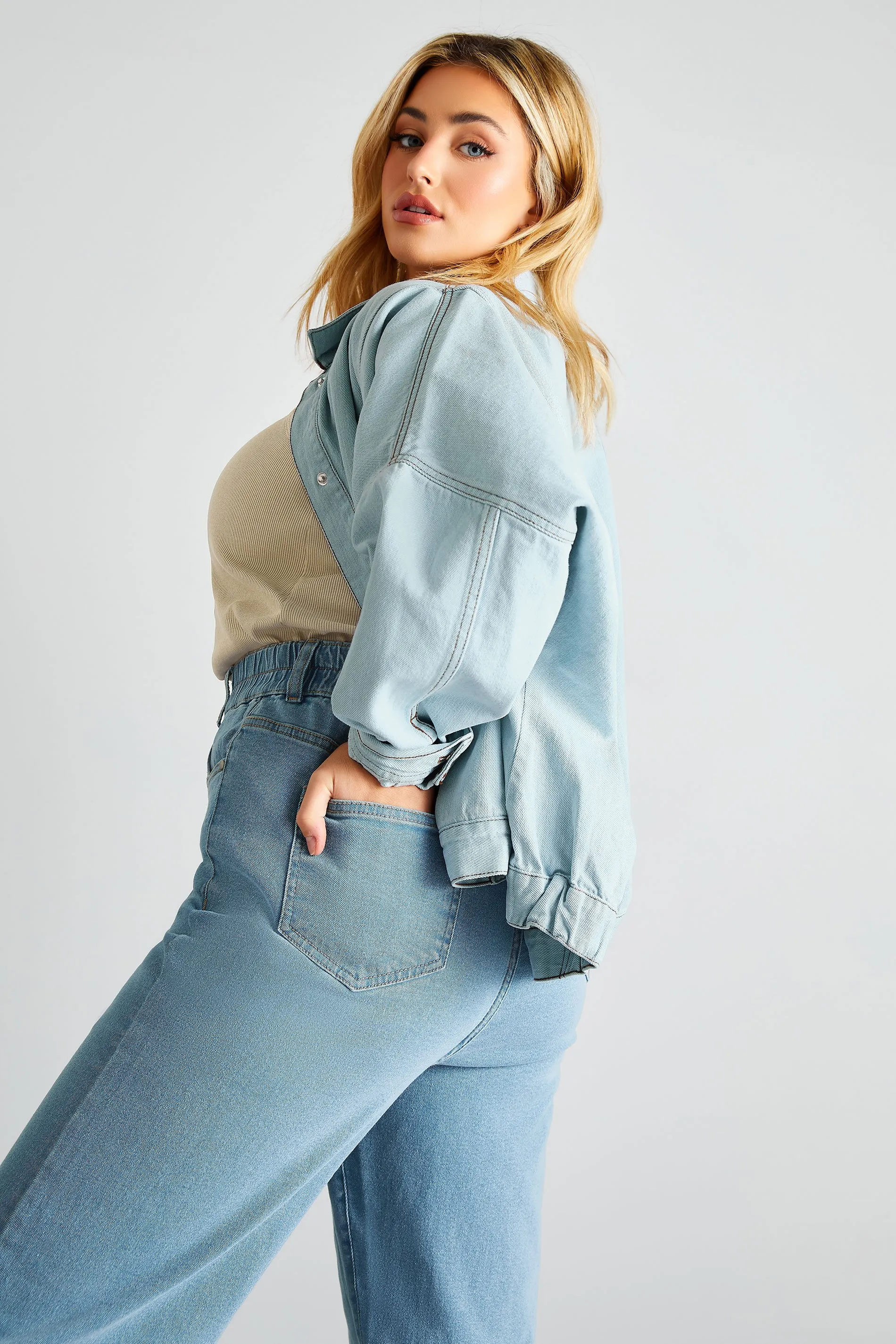 YOURS Curve Blue Stretch Wide Leg Jeans