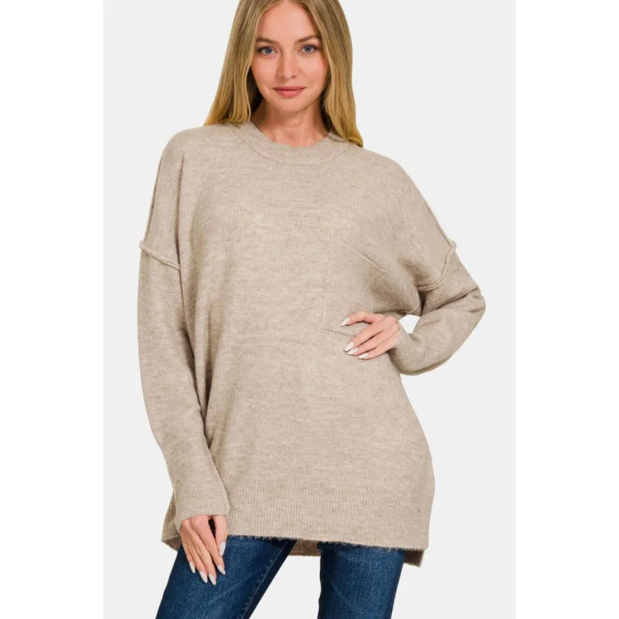 Zenana High-Low Hem Drop Shoulder Sweater