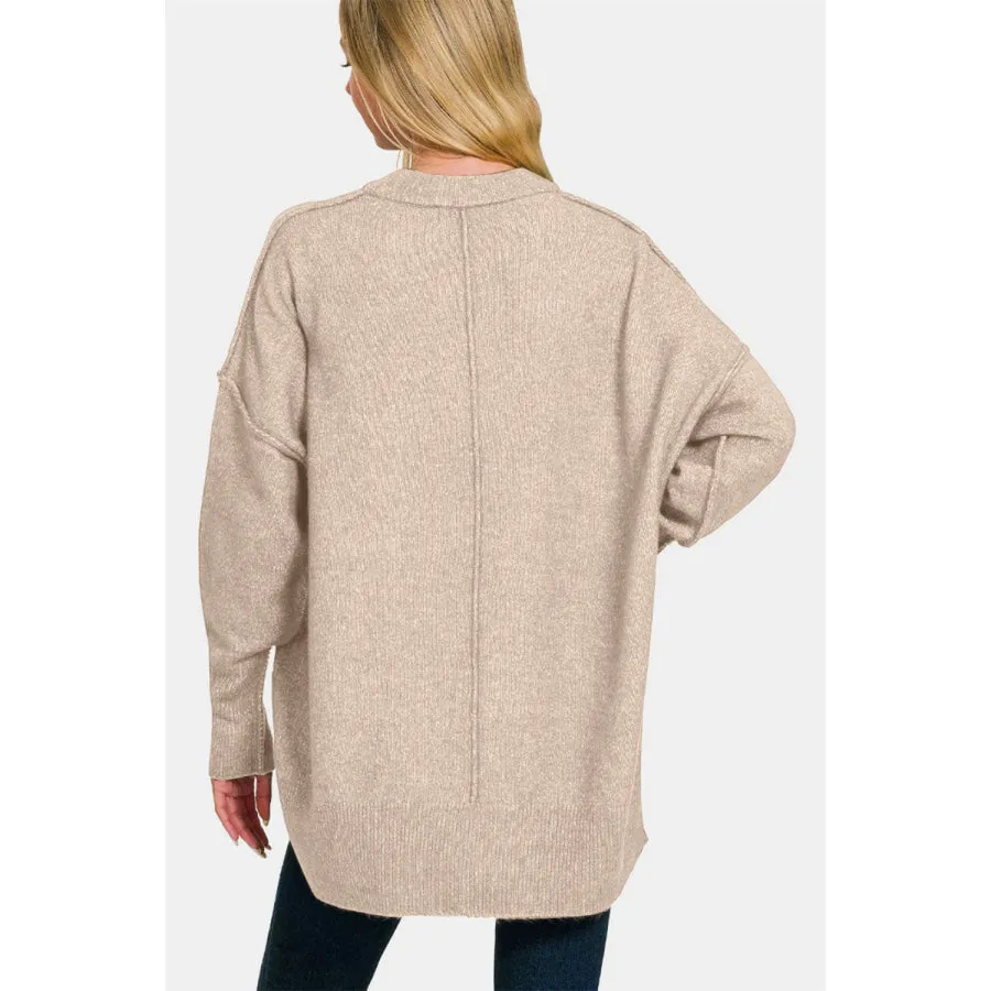 Zenana High-Low Hem Drop Shoulder Sweater