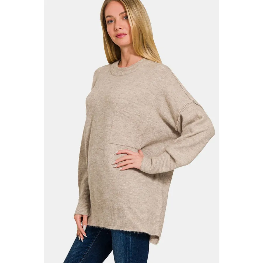 Zenana High-Low Hem Drop Shoulder Sweater