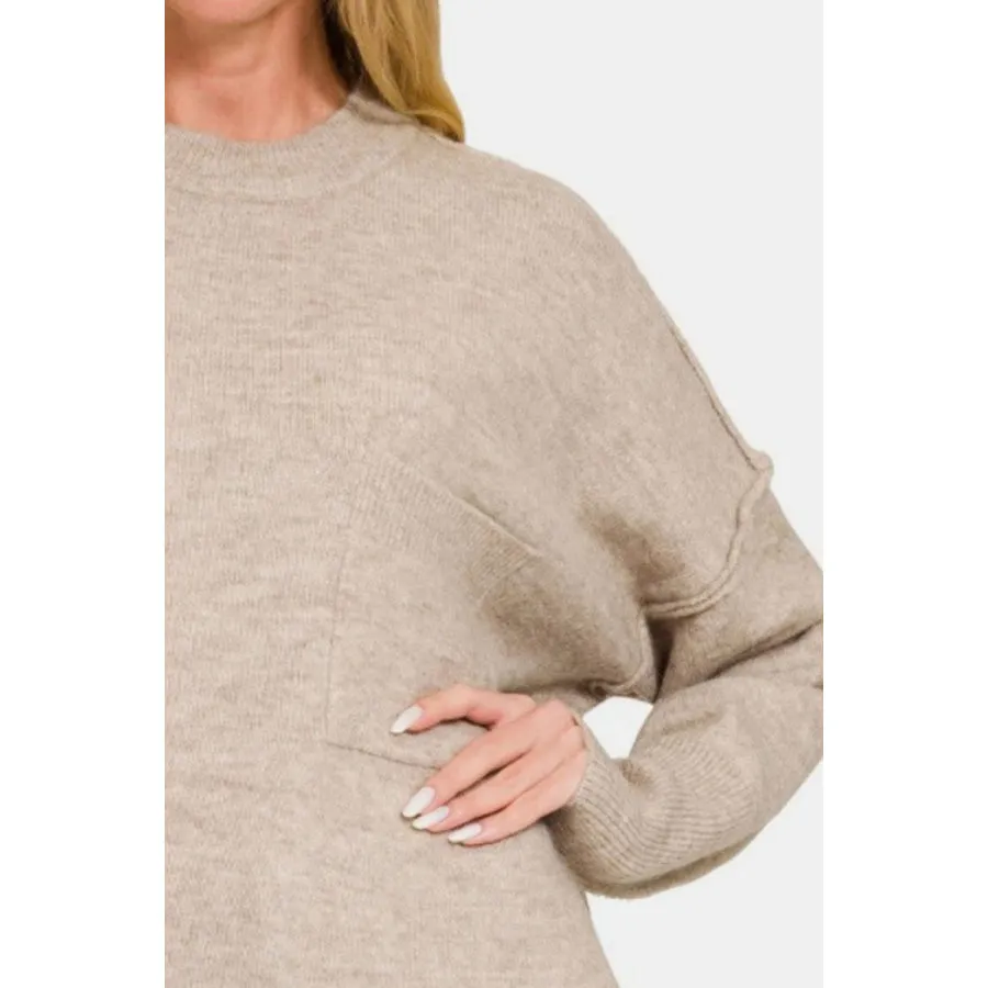 Zenana High-Low Hem Drop Shoulder Sweater