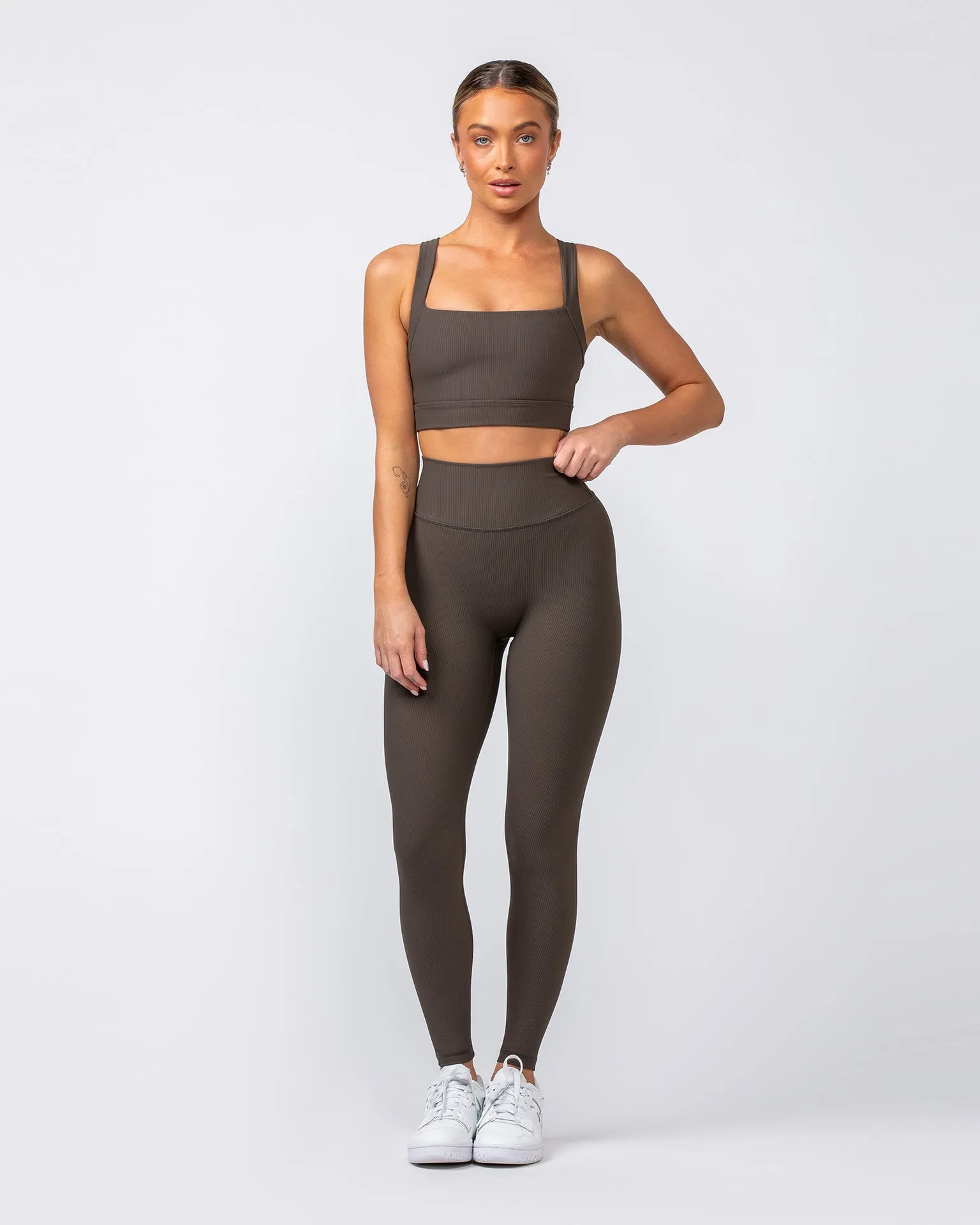 Zero Rise Rib Ankle Length Leggings - Deep Brown